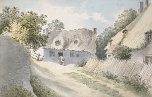 Cottages in a Village Street (akvarell över grafit, på papper)